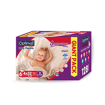 Giant pack baby diapers 6 (16+Kg) 128Pcs X-large